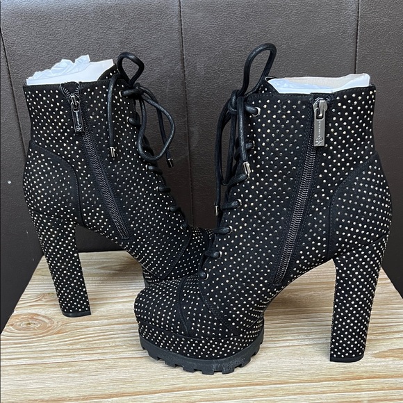 Jessica Simpson Black Studded Lace-Up Boots - Picture 4 of 12